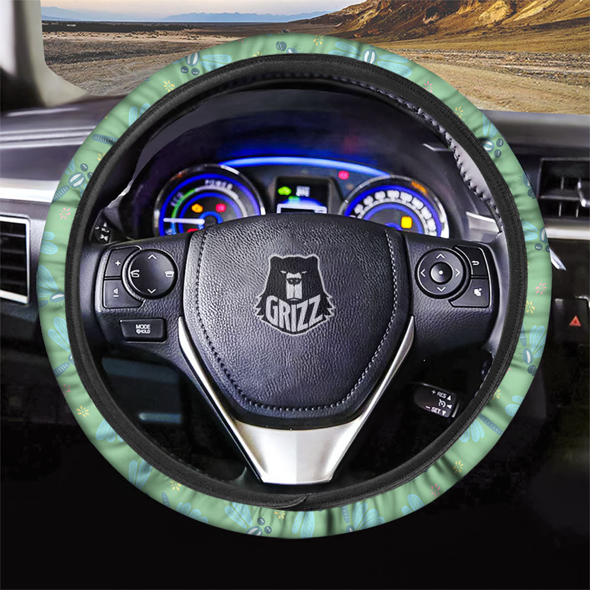 Dragonfly Green Print Pattern Car Steering Wheel Cover-grizzshop