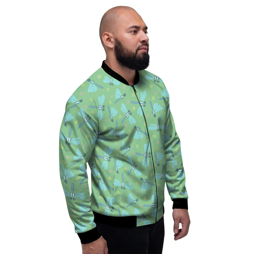Dragonfly Green Print Pattern Men's Bomber Jacket-grizzshop