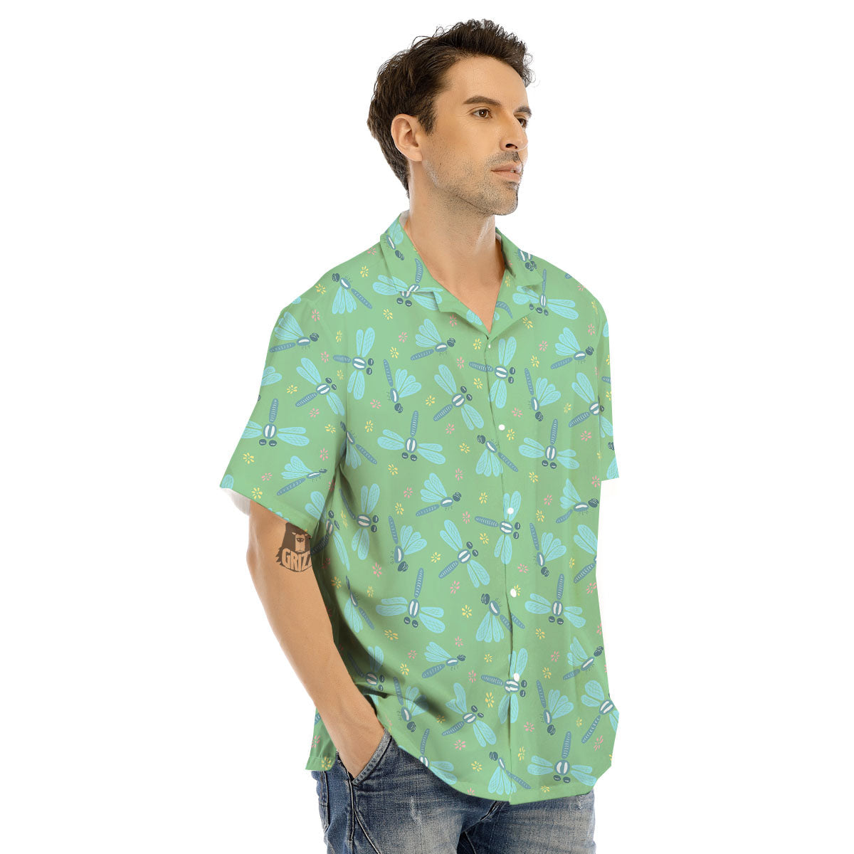 Dragonfly Green Print Pattern Men's Hawaiian Shirt-grizzshop