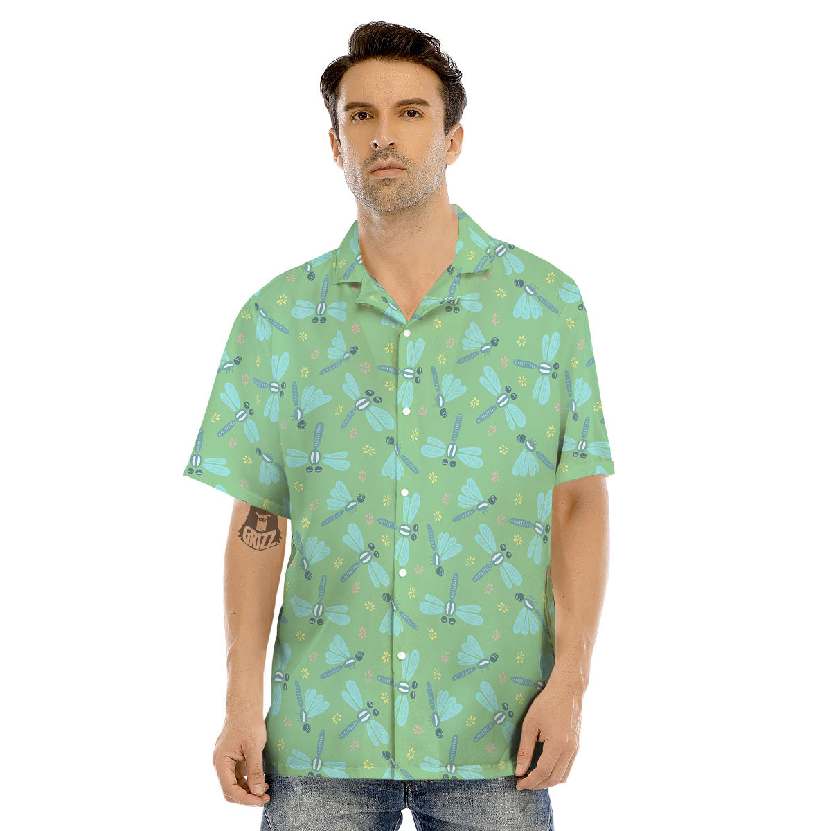 Dragonfly Green Print Pattern Men's Hawaiian Shirt-grizzshop