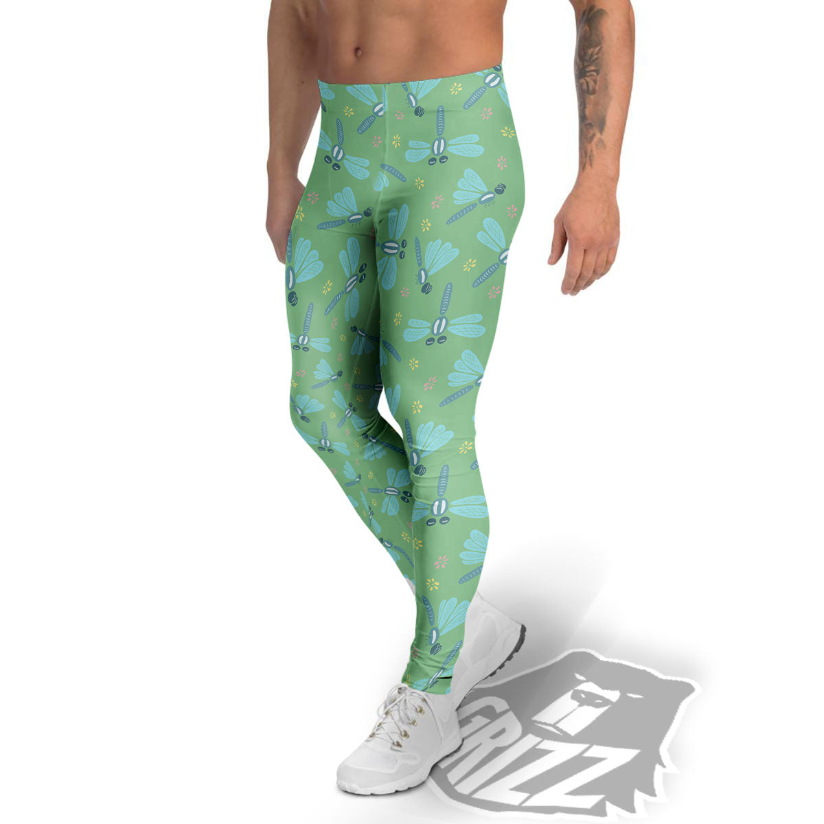 Dragonfly Green Print Pattern Men's Leggings-grizzshop