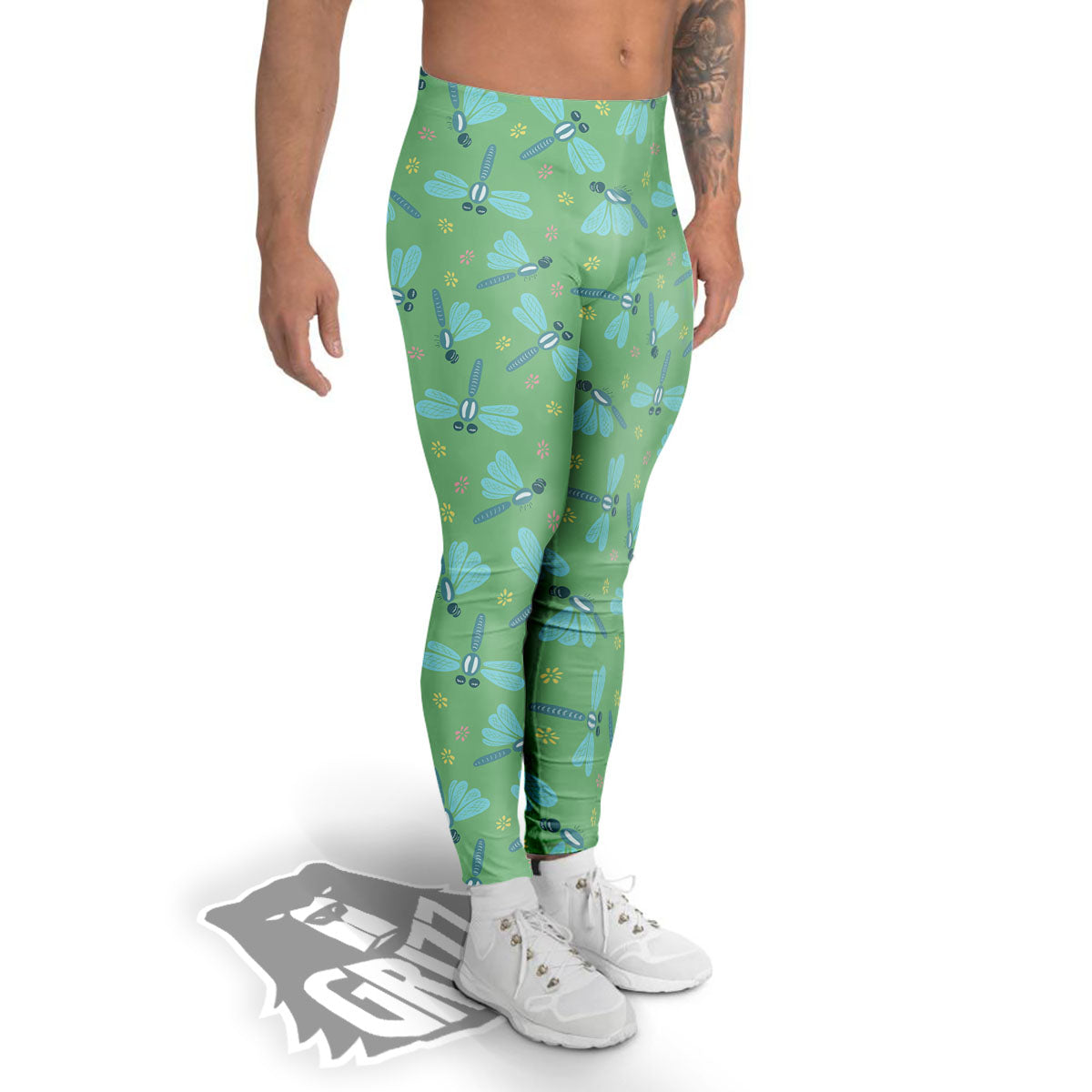 Dragonfly Green Print Pattern Men's Leggings-grizzshop