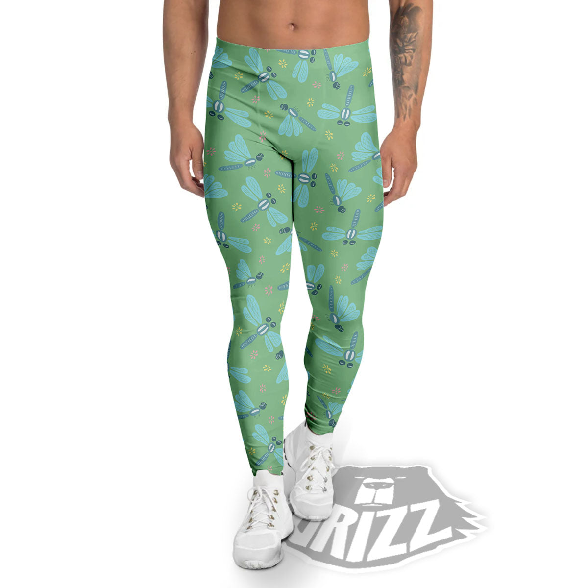 Dragonfly Green Print Pattern Men's Leggings-grizzshop