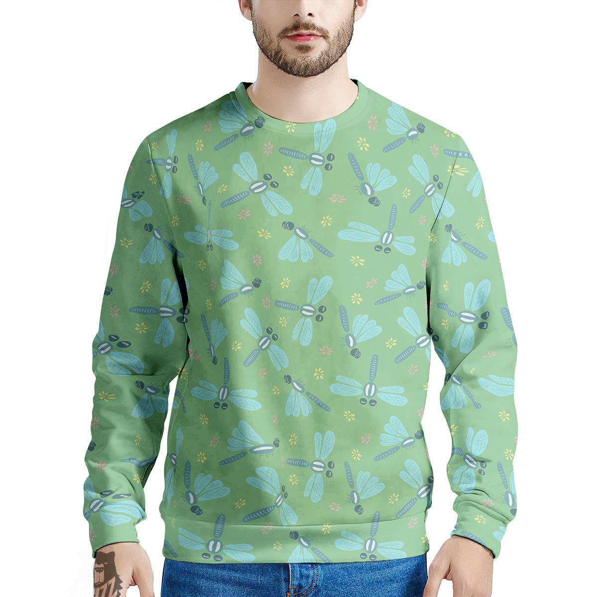 Dragonfly Green Print Pattern Men's Sweatshirt-grizzshop