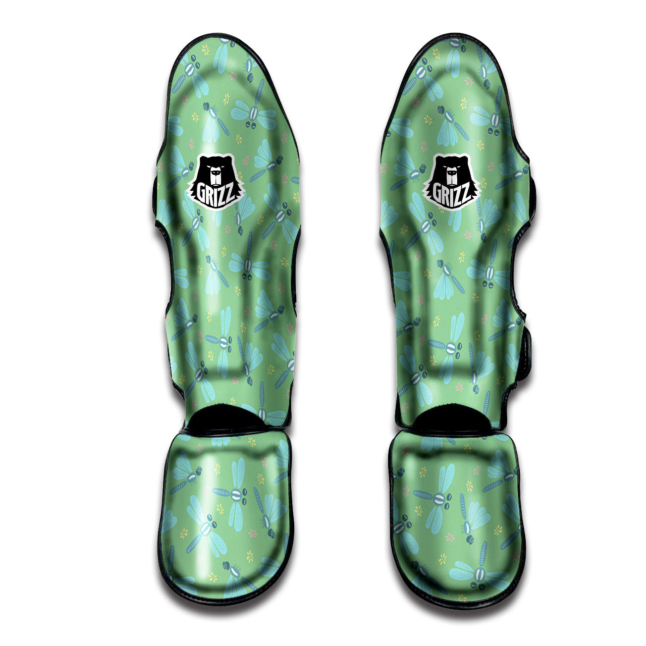 Dragonfly Green Print Pattern Muay Thai Shin Guards-grizzshop