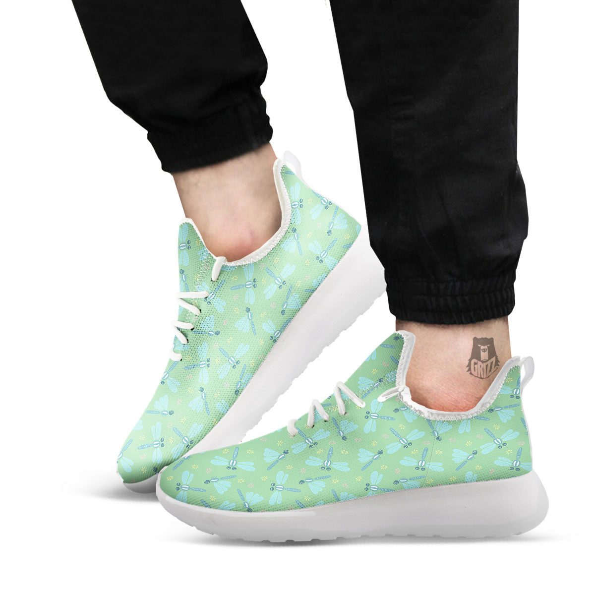 Dragonfly Green Print Pattern White Athletic Shoes-grizzshop
