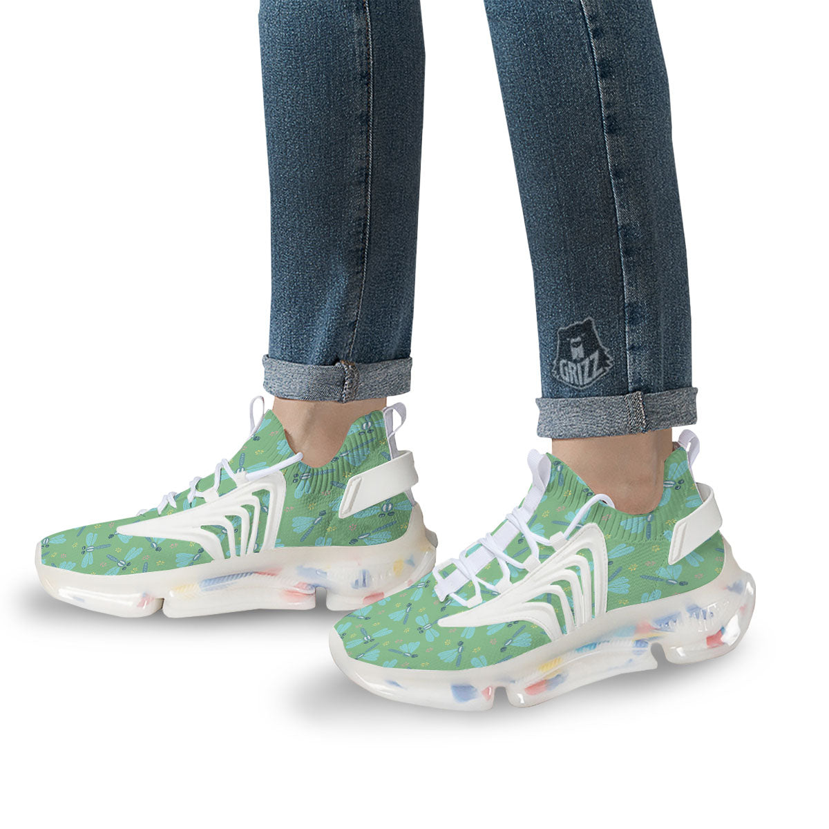 Dragonfly Green Print Pattern White Gym Shoes-grizzshop
