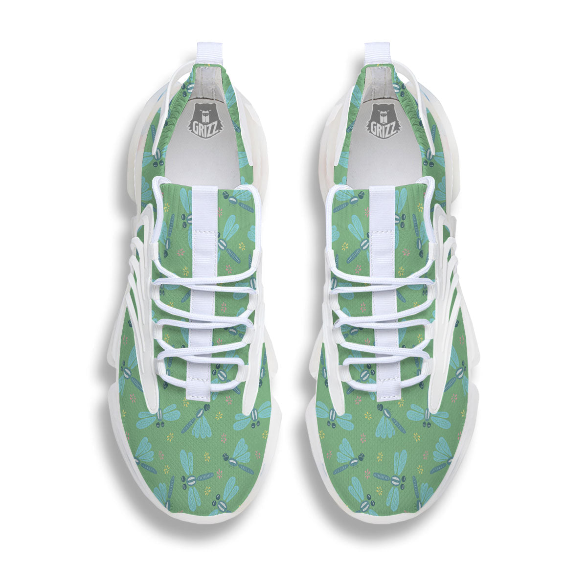 Dragonfly Green Print Pattern White Gym Shoes-grizzshop
