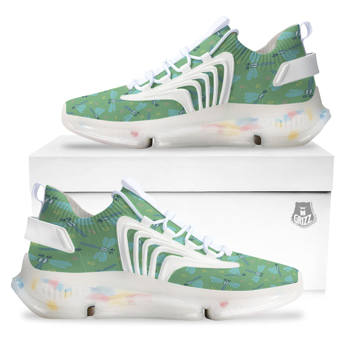 Dragonfly Green Print Pattern White Gym Shoes-grizzshop