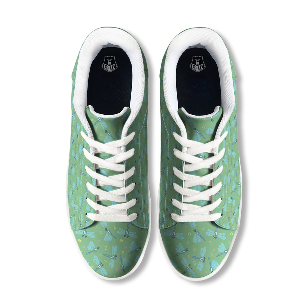 Dragonfly Green Print Pattern White Low Top Sneakers-grizzshop