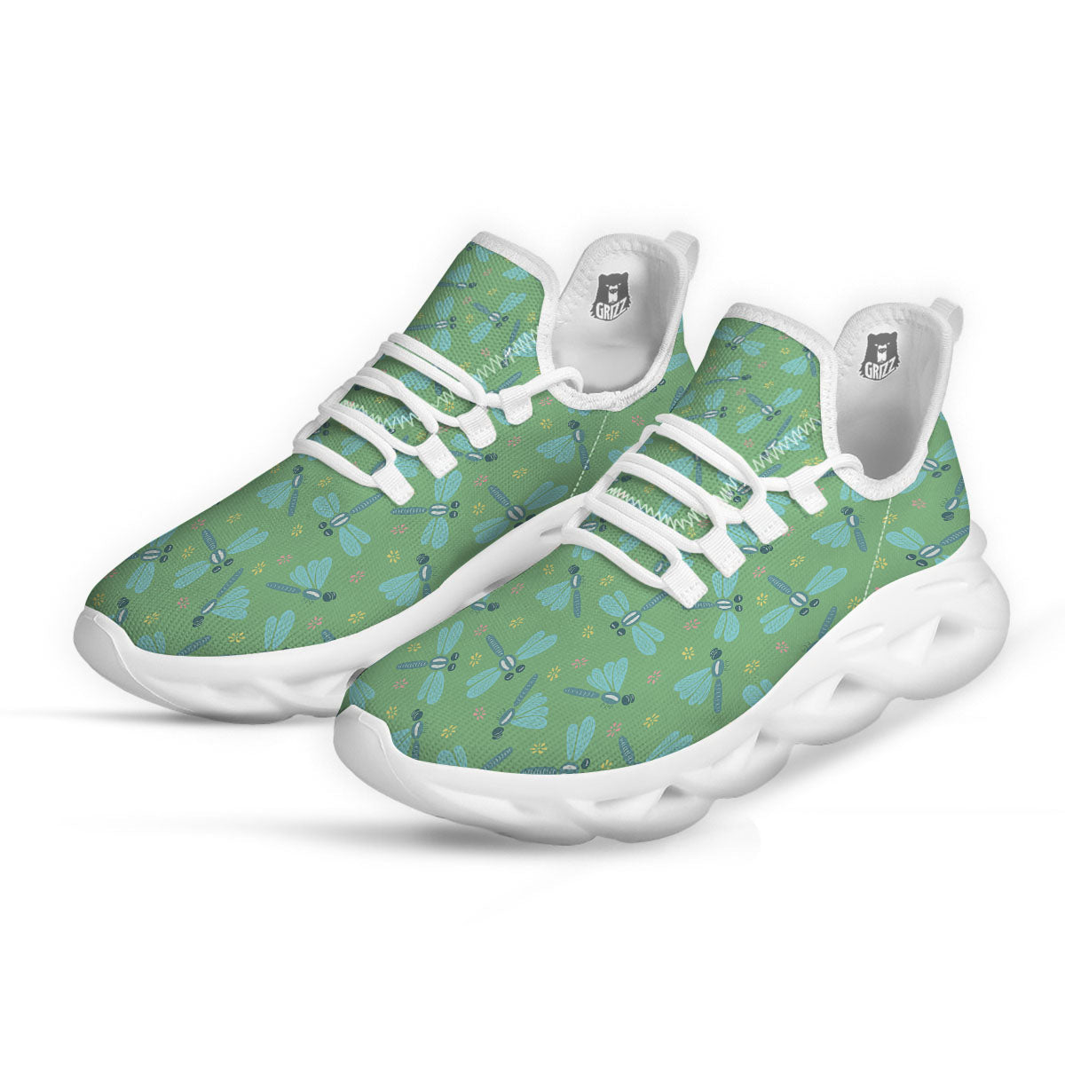 Dragonfly Green Print Pattern White Running Shoes-grizzshop