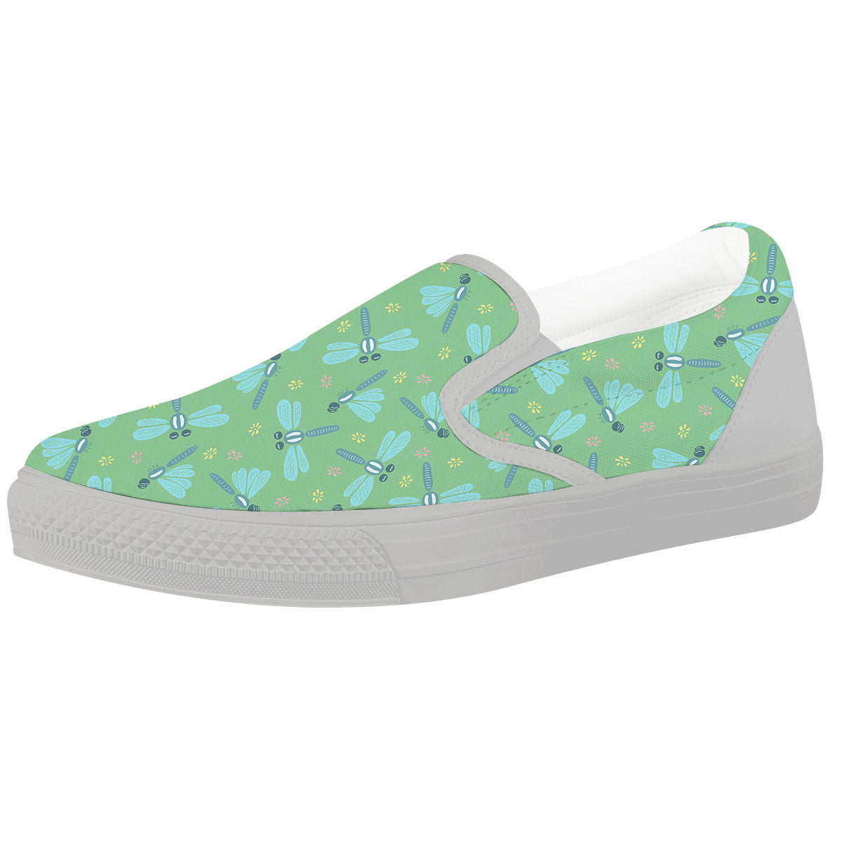 Dragonfly Green Print Pattern White Slip On Shoes-grizzshop