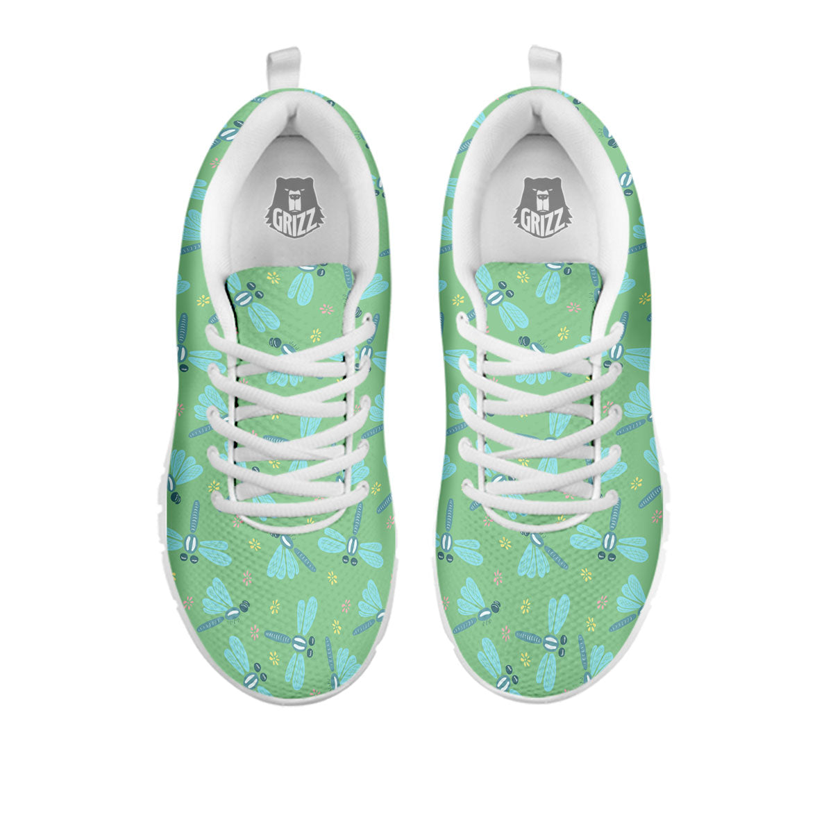 Dragonfly Green Print Pattern White Sneaker-grizzshop