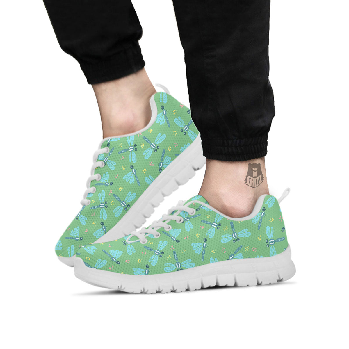Dragonfly Green Print Pattern White Sneaker-grizzshop