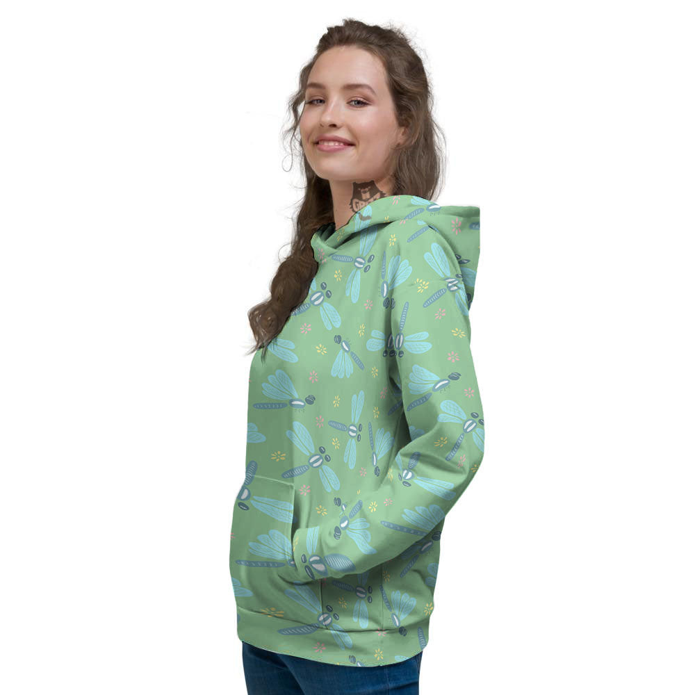 Dragonfly Green Print Pattern Women's Hoodie-grizzshop