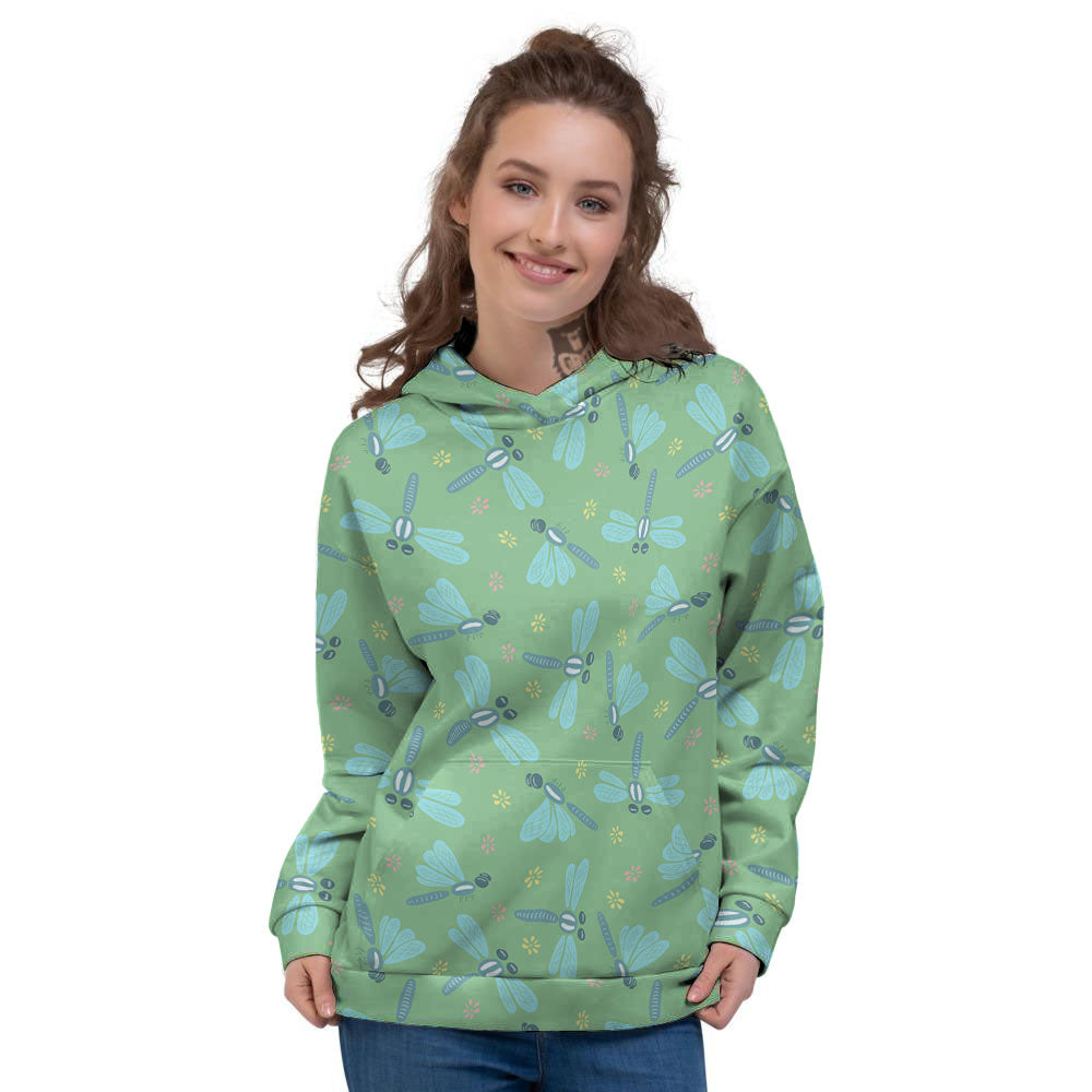 Dragonfly Green Print Pattern Women's Hoodie-grizzshop
