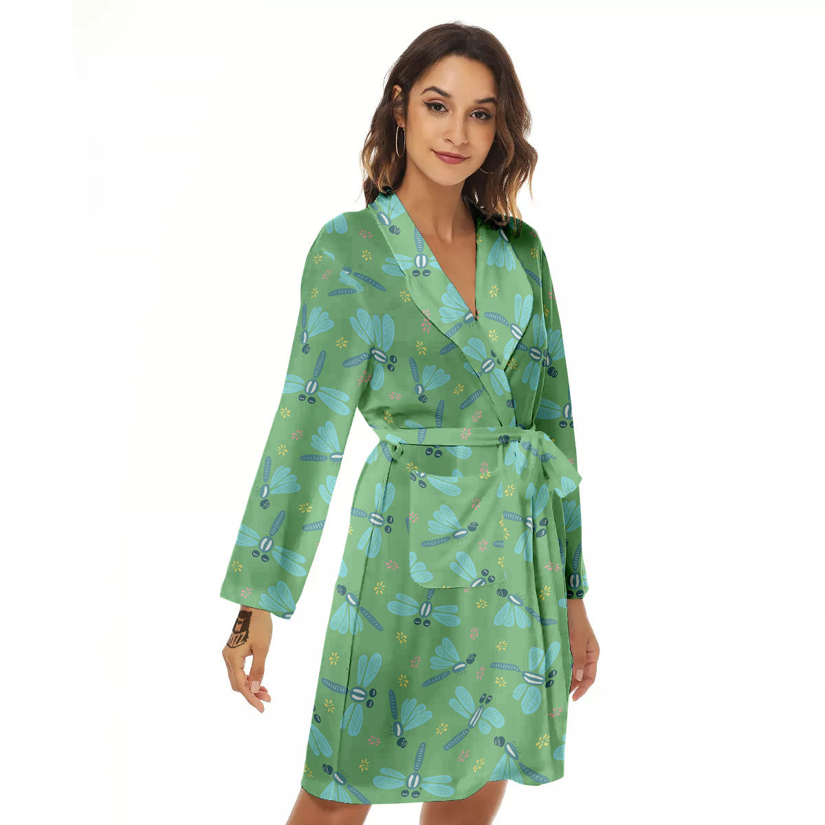 Dragonfly Green Print Pattern Women's Robe-grizzshop