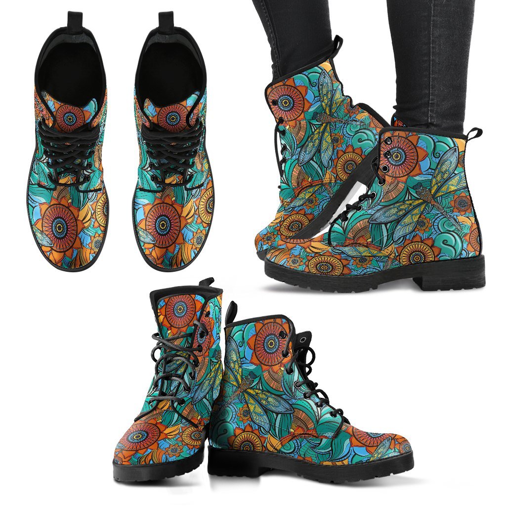 Dragonfly Mandalas Women's Leather Boots-grizzshop