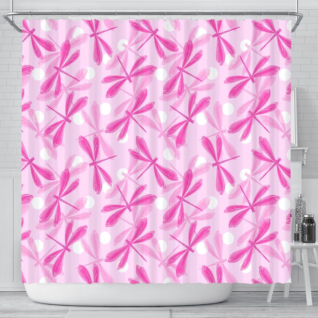 Dragonfly Pink Bathroom Shower Curtain-grizzshop