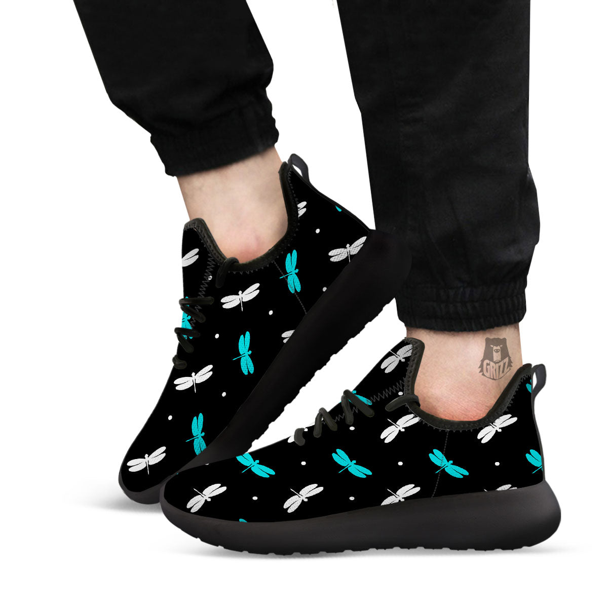 Dragonfly Polka Dot Print Pattern Black Athletic Shoes-grizzshop