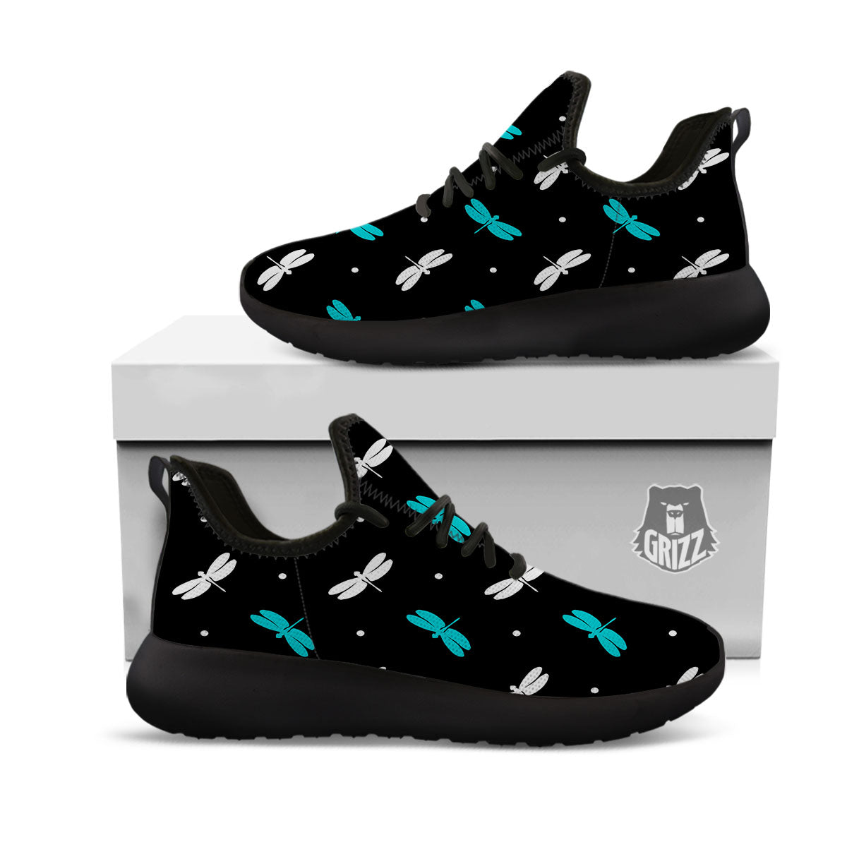 Dragonfly Polka Dot Print Pattern Black Athletic Shoes-grizzshop