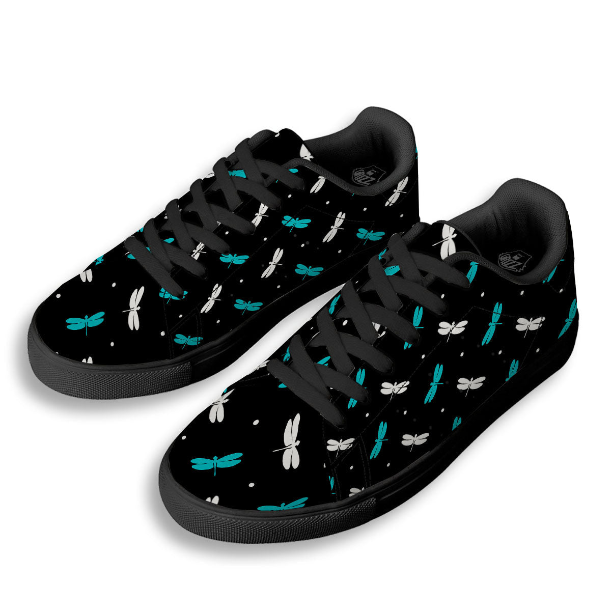 Dragonfly Polka Dot Print Pattern Black Low Top Sneakers-grizzshop