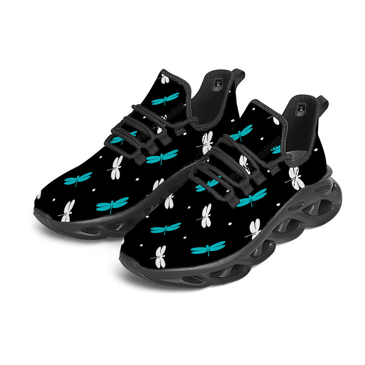 Dragonfly Polka Dot Print Pattern Black Running Shoes-grizzshop