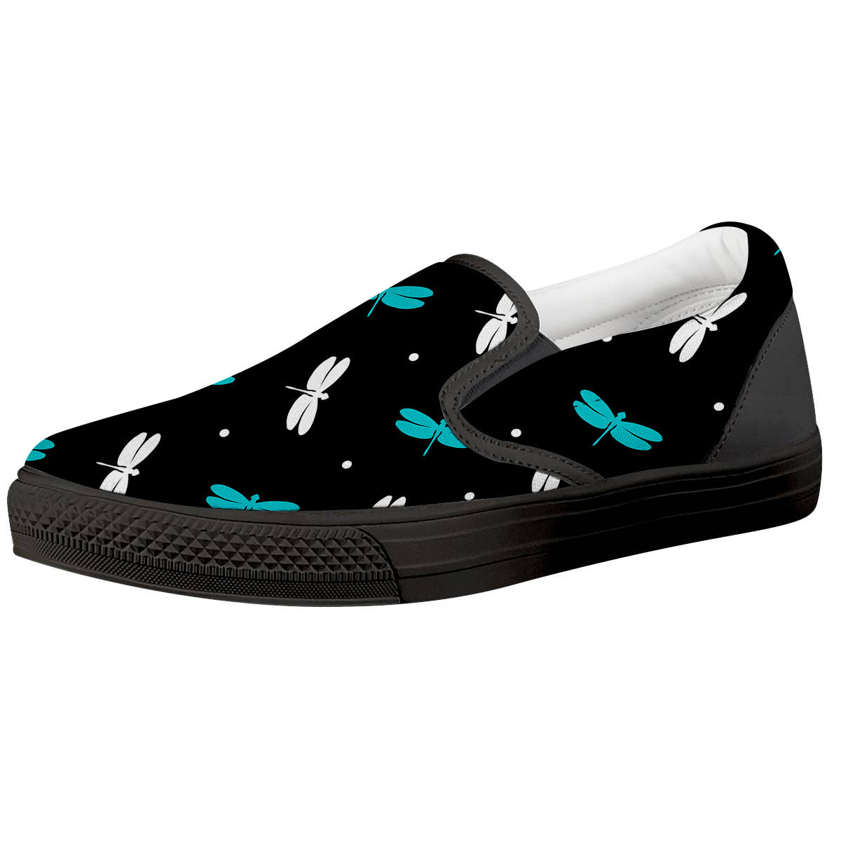 Dragonfly Polka Dot Print Pattern Black Slip On Shoes-grizzshop