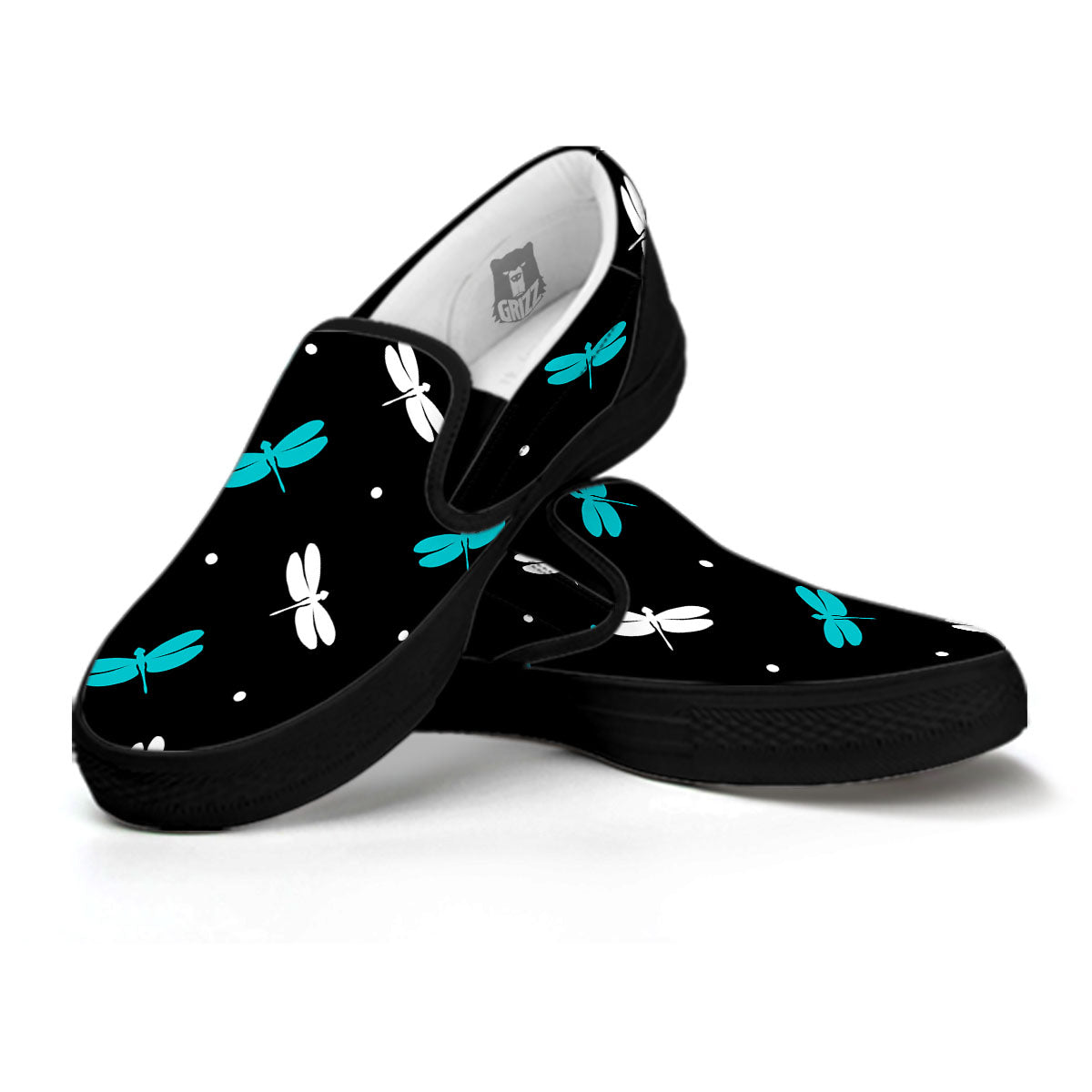 Dragonfly Polka Dot Print Pattern Black Slip On Shoes-grizzshop