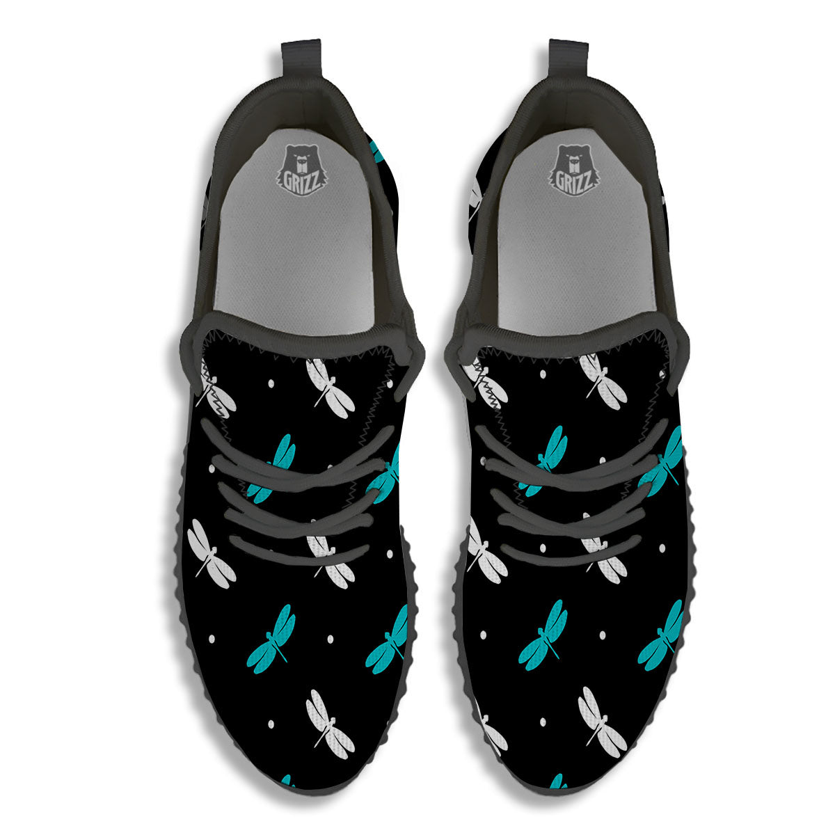 Dragonfly Polka Dot Print Pattern Black Walking Shoes-grizzshop