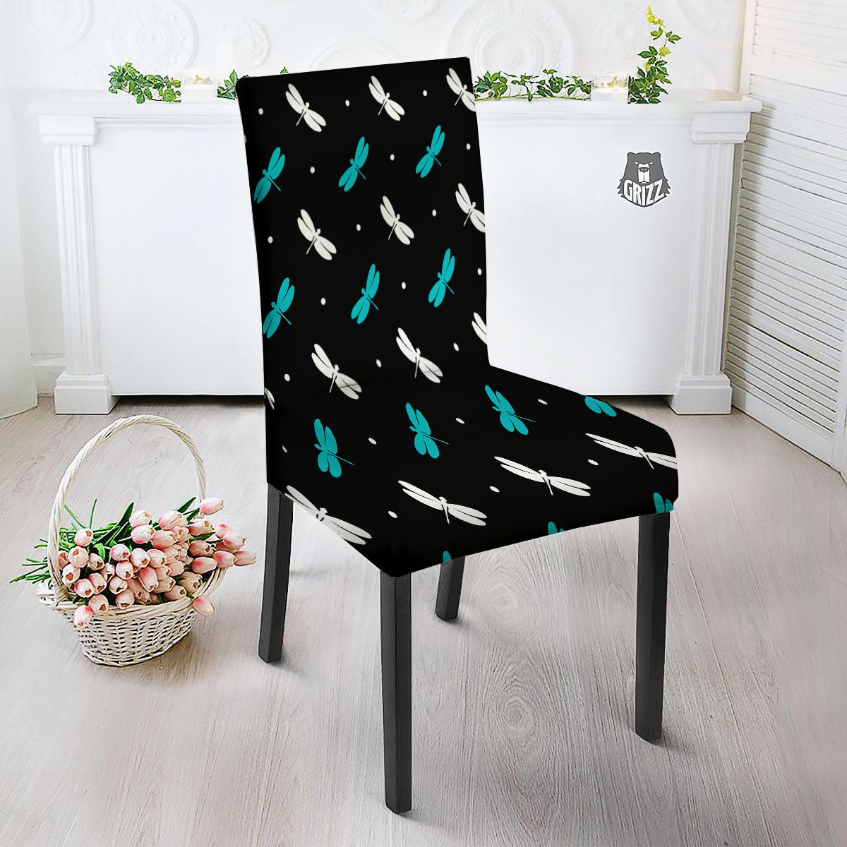 Dragonfly Polka Dot Print Pattern Dining Chair Slipcover-grizzshop