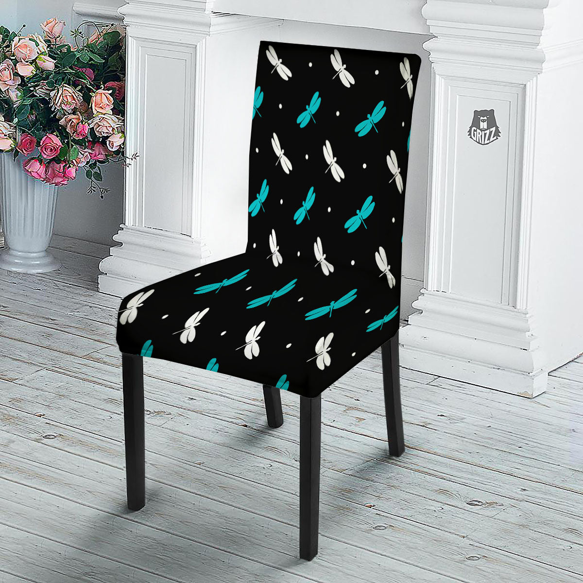 Dragonfly Polka Dot Print Pattern Dining Chair Slipcover-grizzshop