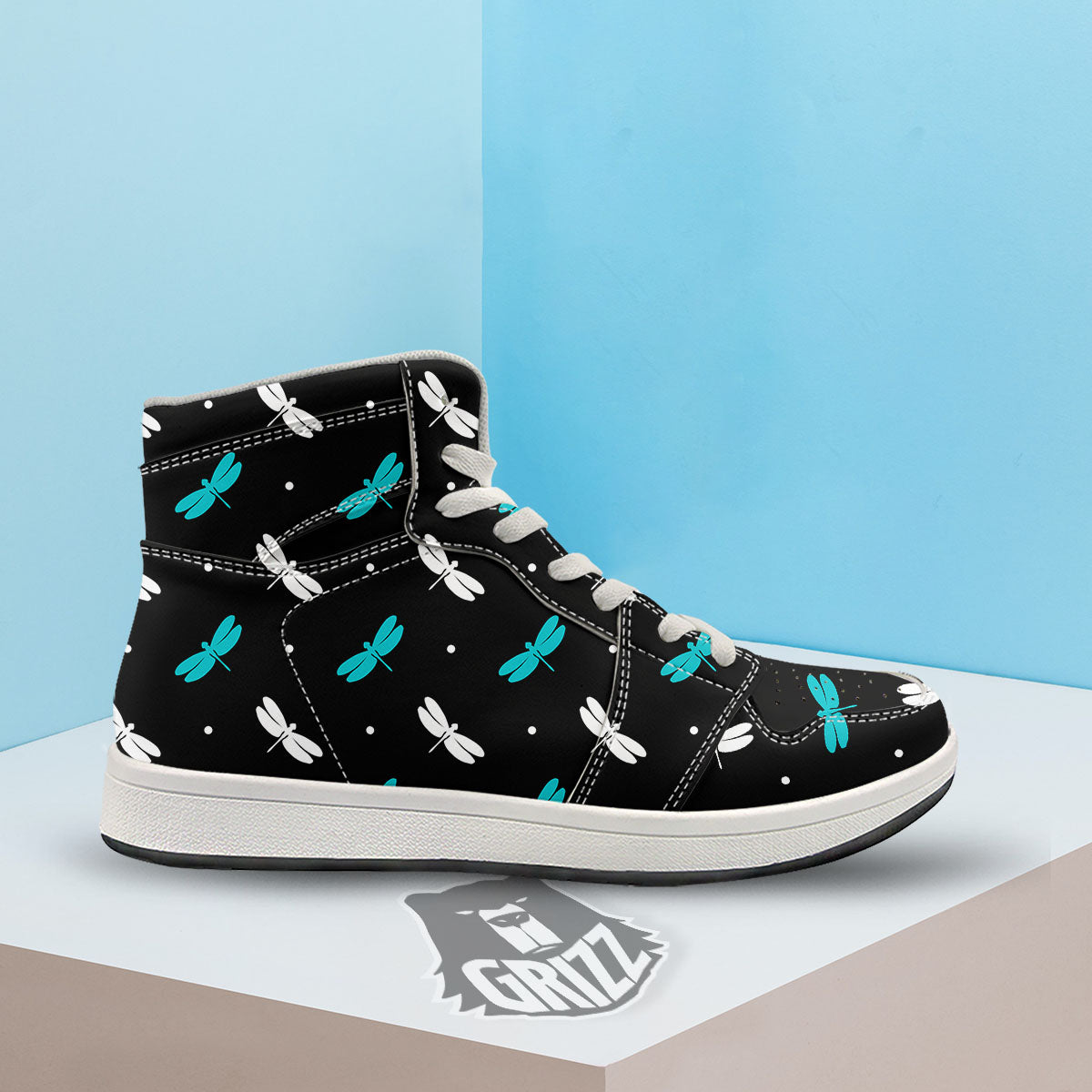 Dragonfly Polka Dot Print Pattern High Top Sneakers-grizzshop