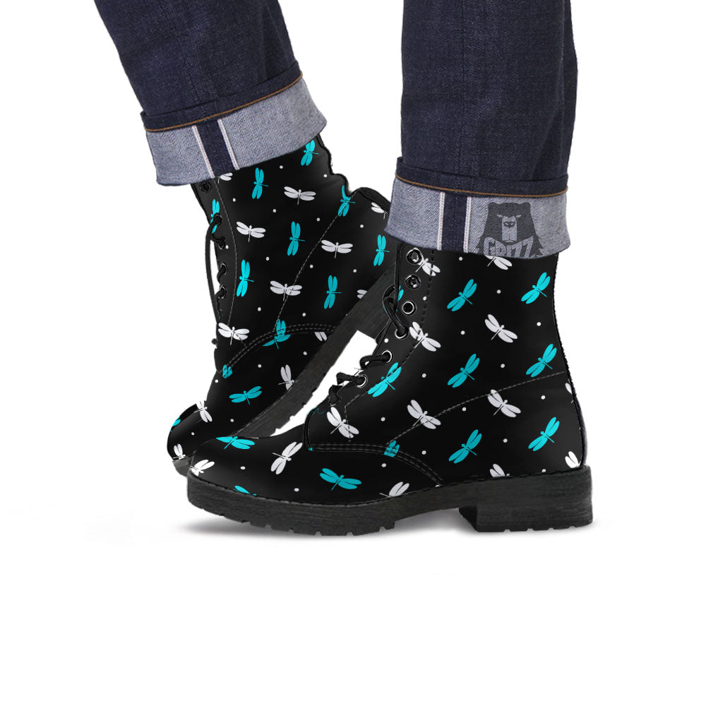 Dragonfly Polka Dot Print Pattern Leather Boots-grizzshop