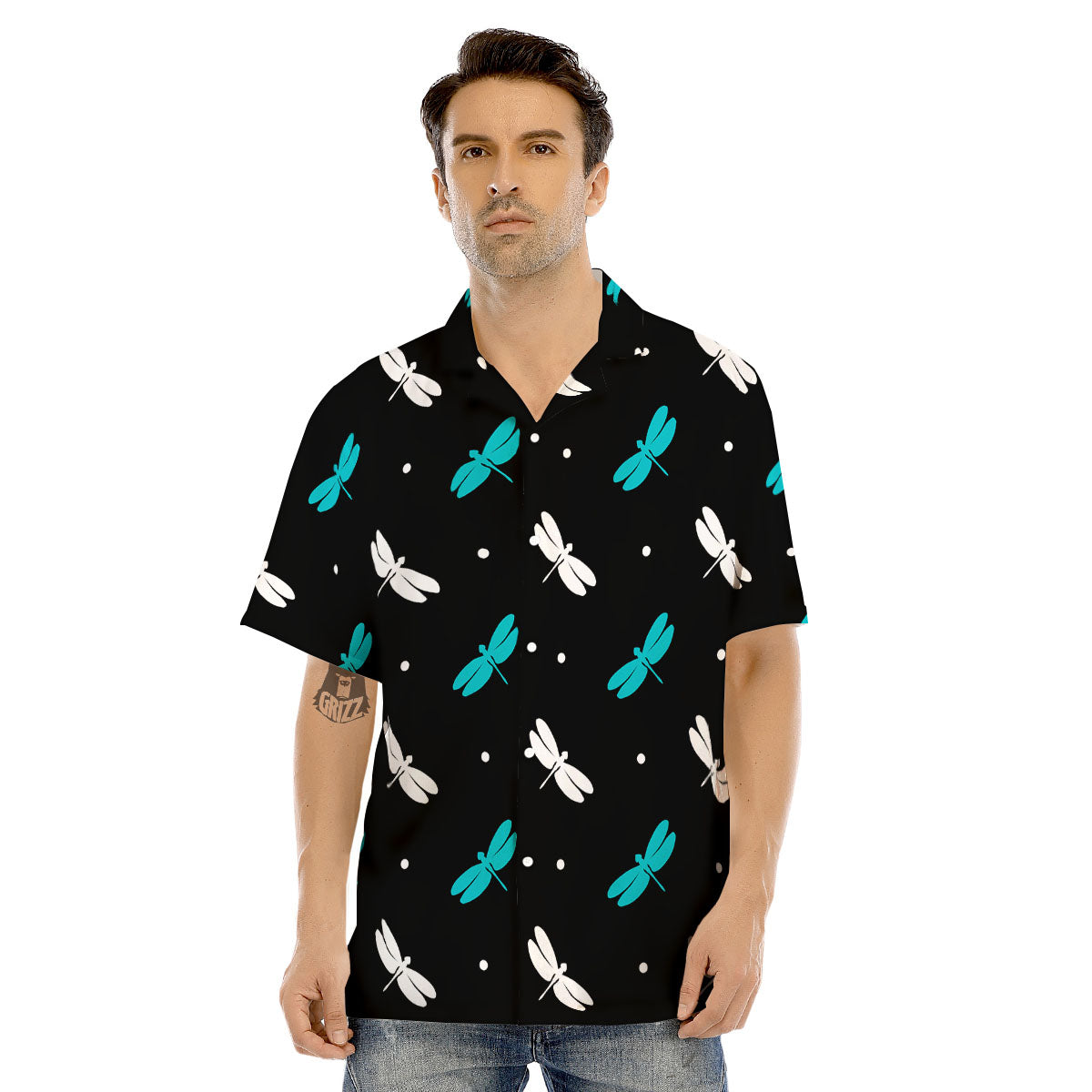 Dragonfly Polka Dot Print Pattern Men's Hawaiian Shirt-grizzshop