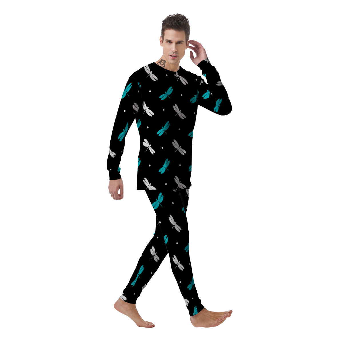 Dragonfly Polka Dot Print Pattern Men's Pajamas-grizzshop