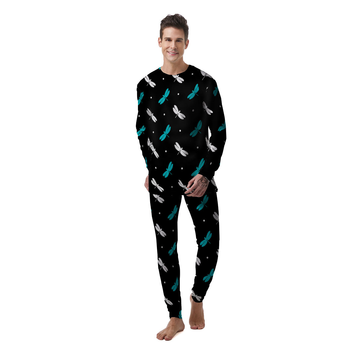 Dragonfly Polka Dot Print Pattern Men's Pajamas-grizzshop