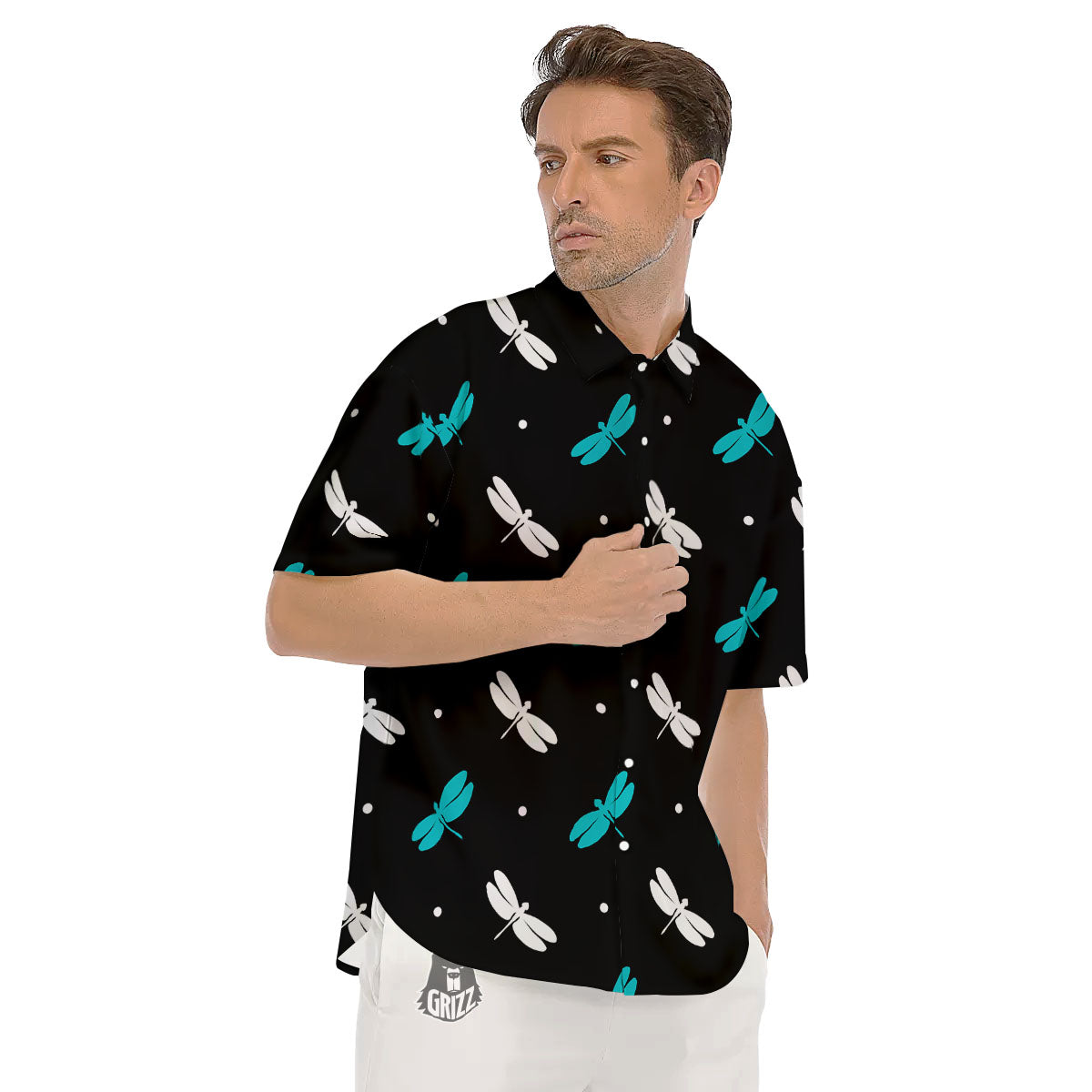 Dragonfly Polka Dot Print Pattern Men's Short Sleeve Shirts-grizzshop