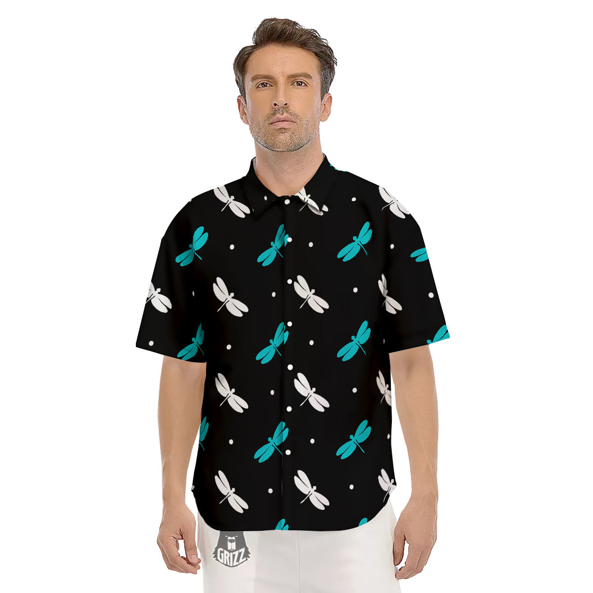 Dragonfly Polka Dot Print Pattern Men's Short Sleeve Shirts-grizzshop