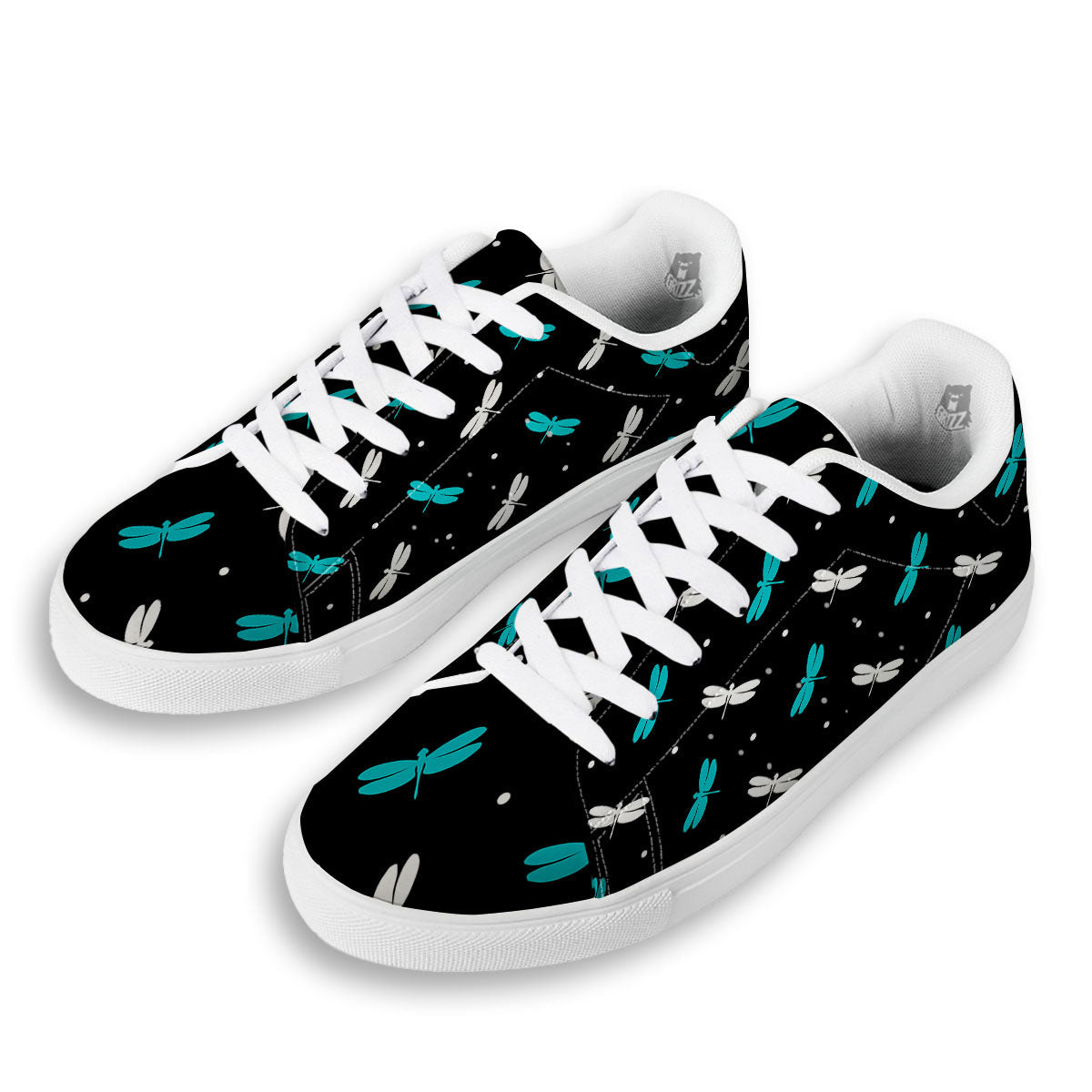 Dragonfly Polka Dot Print Pattern White Low Top Sneakers-grizzshop