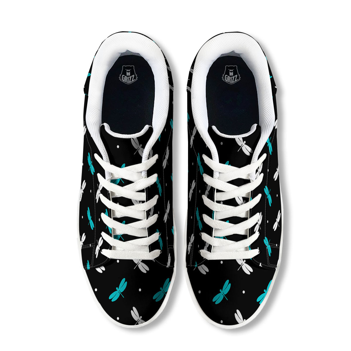 Dragonfly Polka Dot Print Pattern White Low Top Sneakers-grizzshop