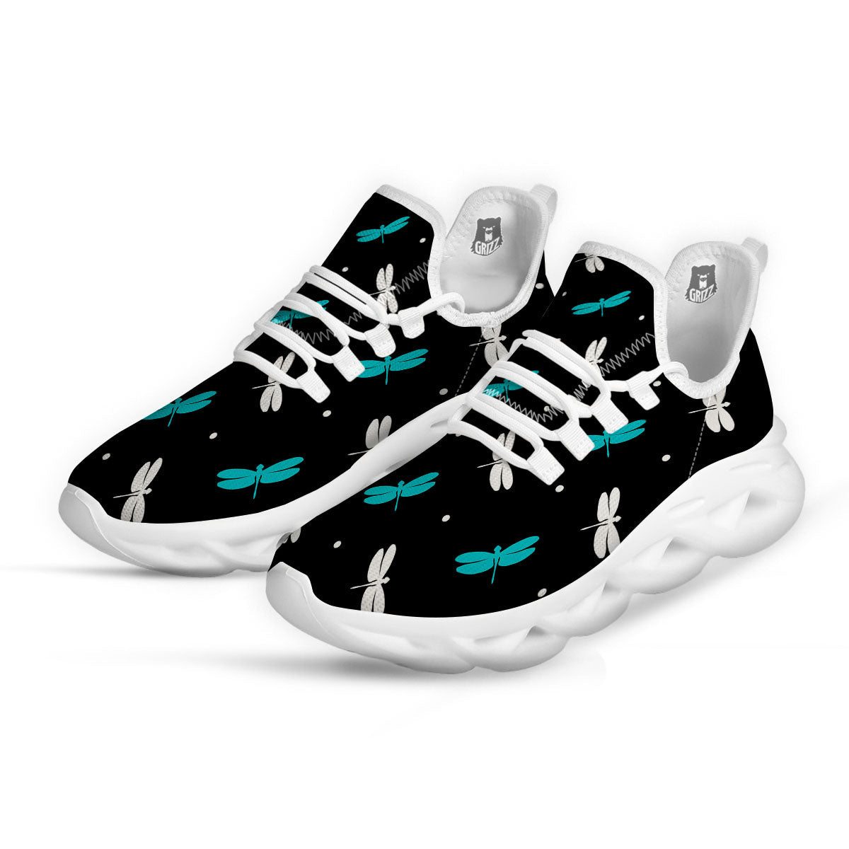 Dragonfly Polka Dot Print Pattern White Running Shoes-grizzshop