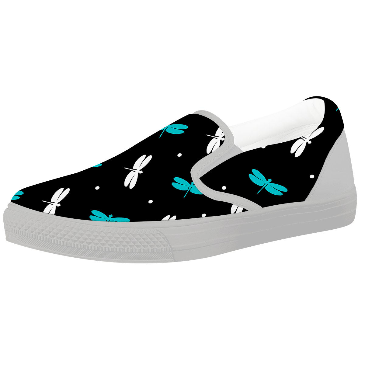 Dragonfly Polka Dot Print Pattern White Slip On Shoes-grizzshop
