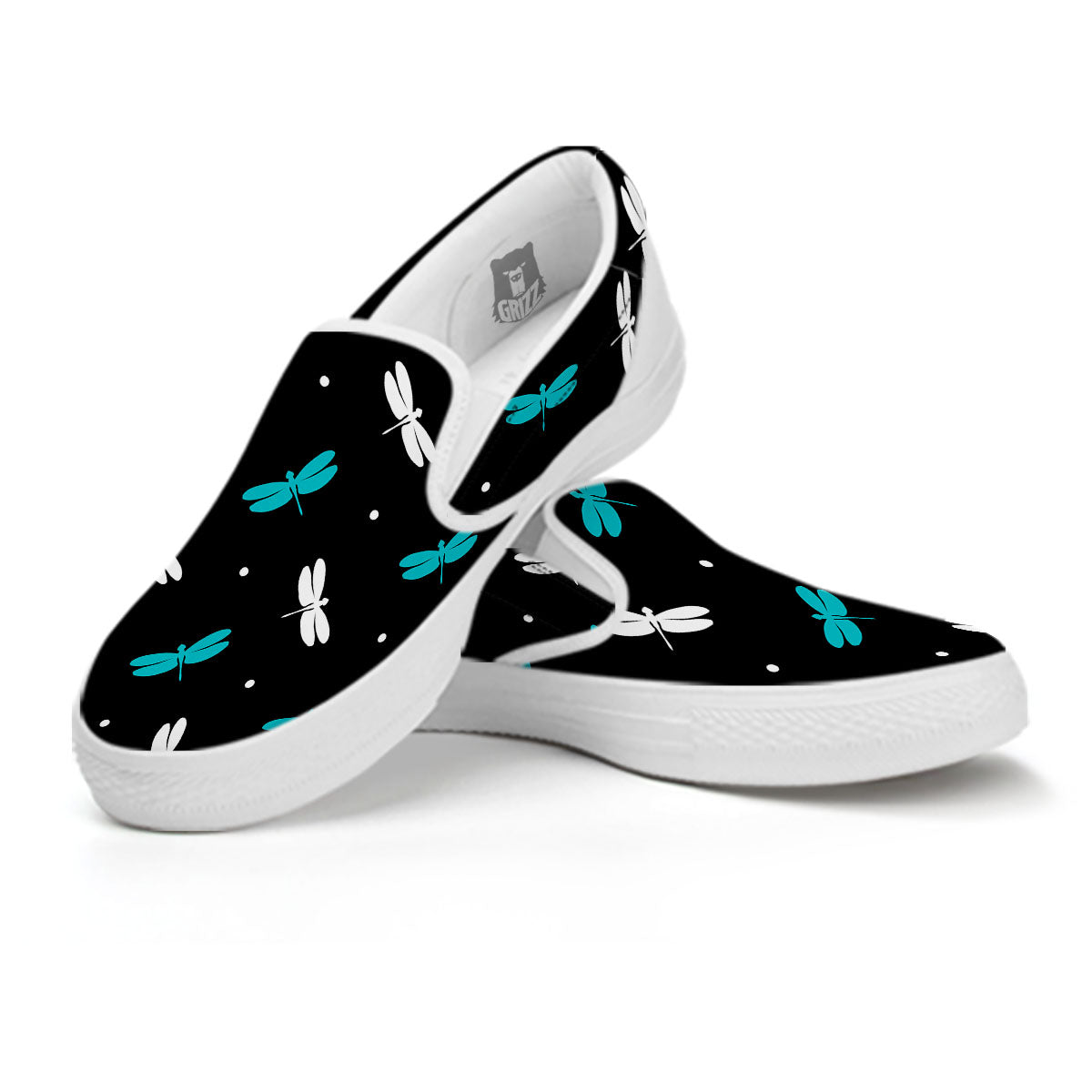 Dragonfly Polka Dot Print Pattern White Slip On Shoes-grizzshop
