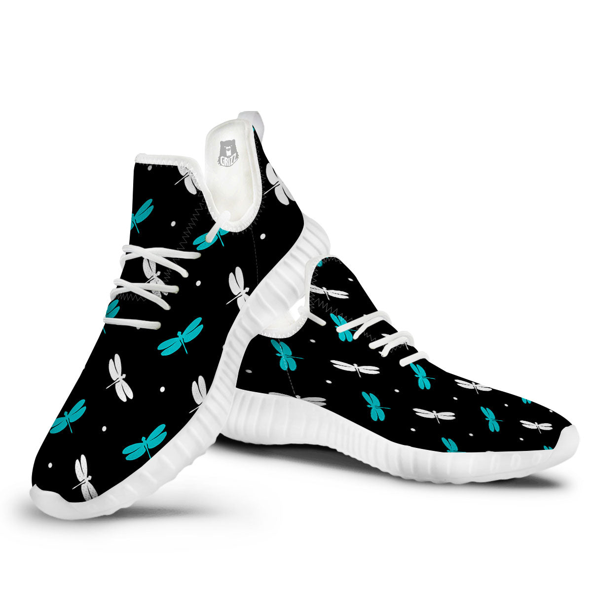 Dragonfly Polka Dot Print Pattern White Walking Shoes-grizzshop