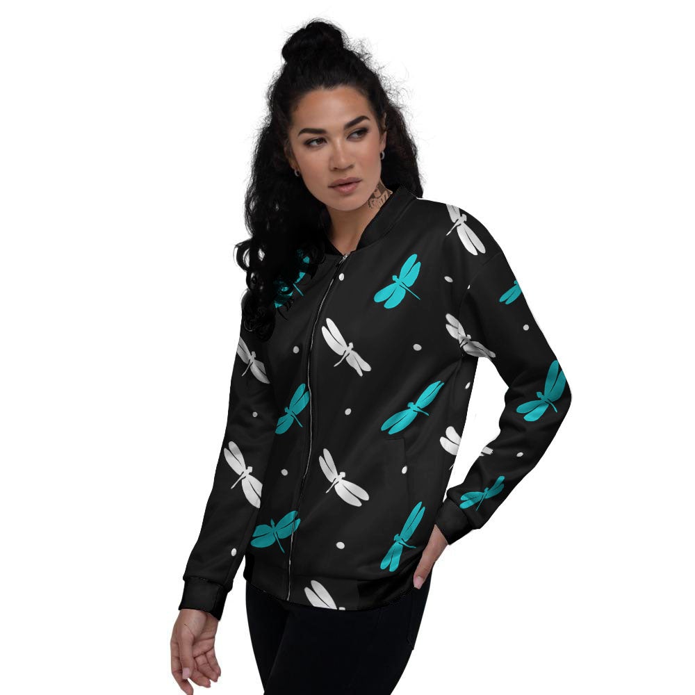 Dragonfly Polka Dot Print Pattern Women's Bomber Jacket-grizzshop