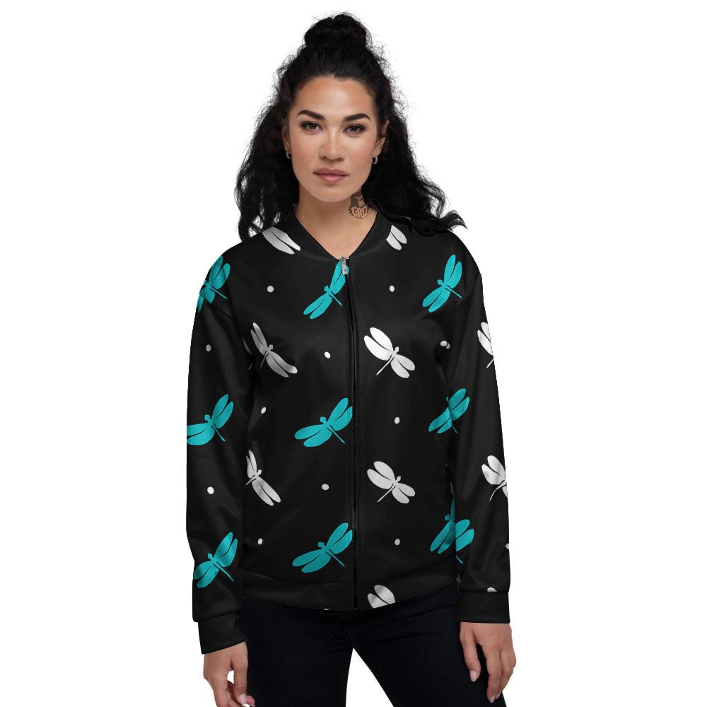 Dragonfly Polka Dot Print Pattern Women's Bomber Jacket-grizzshop