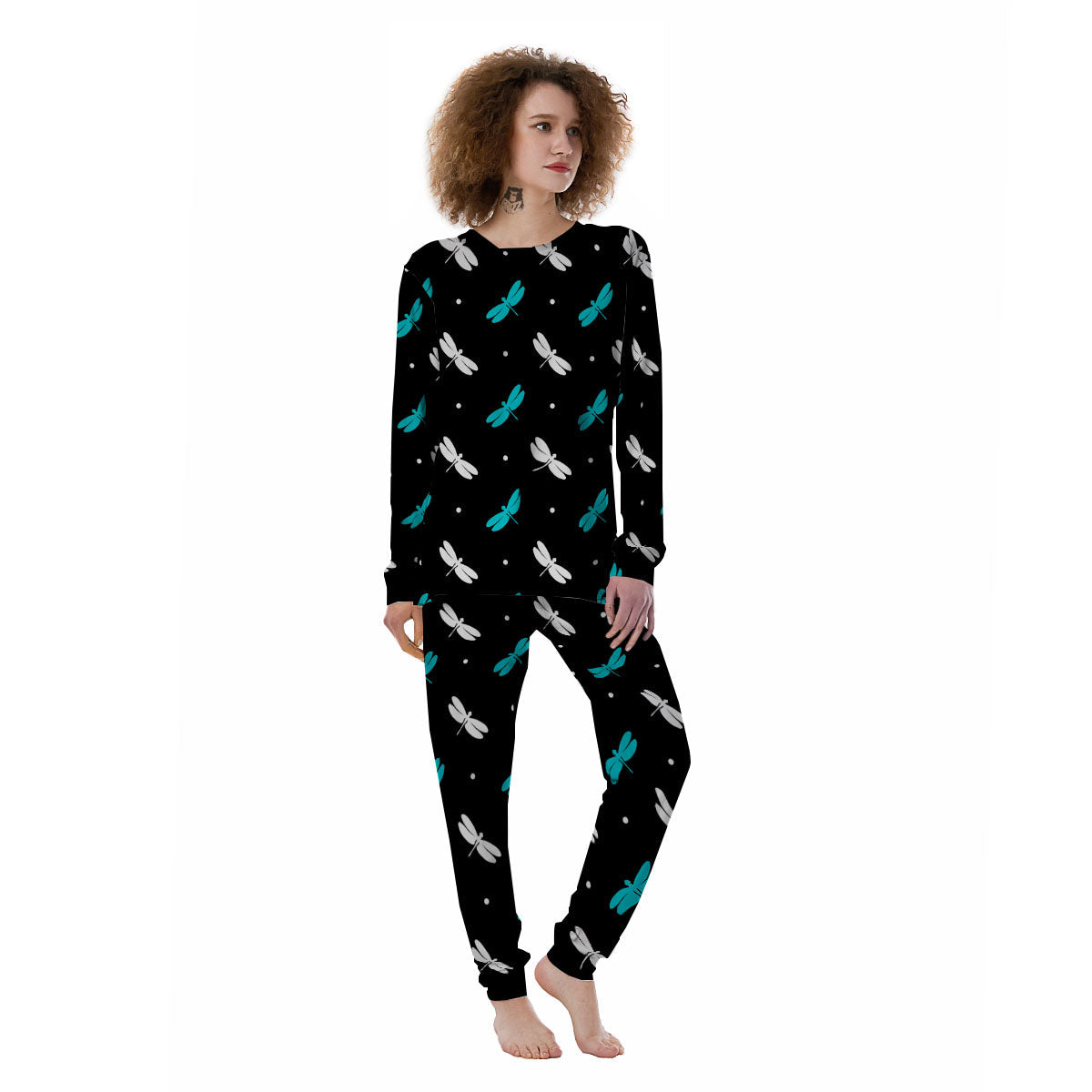 Dragonfly Polka Dot Print Pattern Women's Pajamas-grizzshop