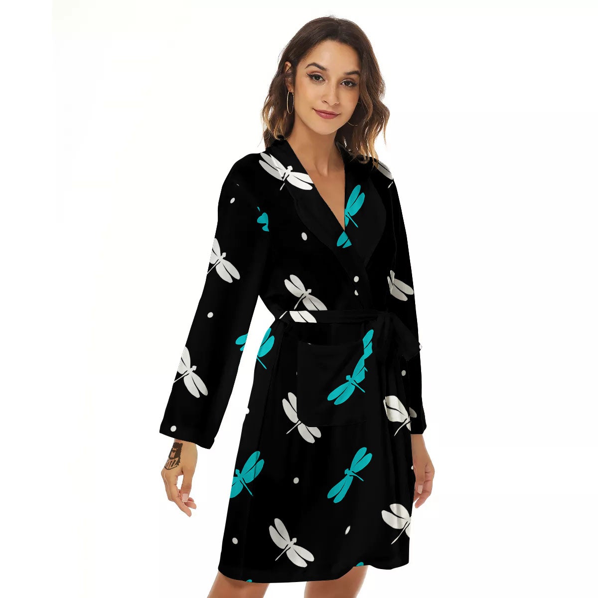 Dragonfly Polka Dot Print Pattern Women's Robe-grizzshop