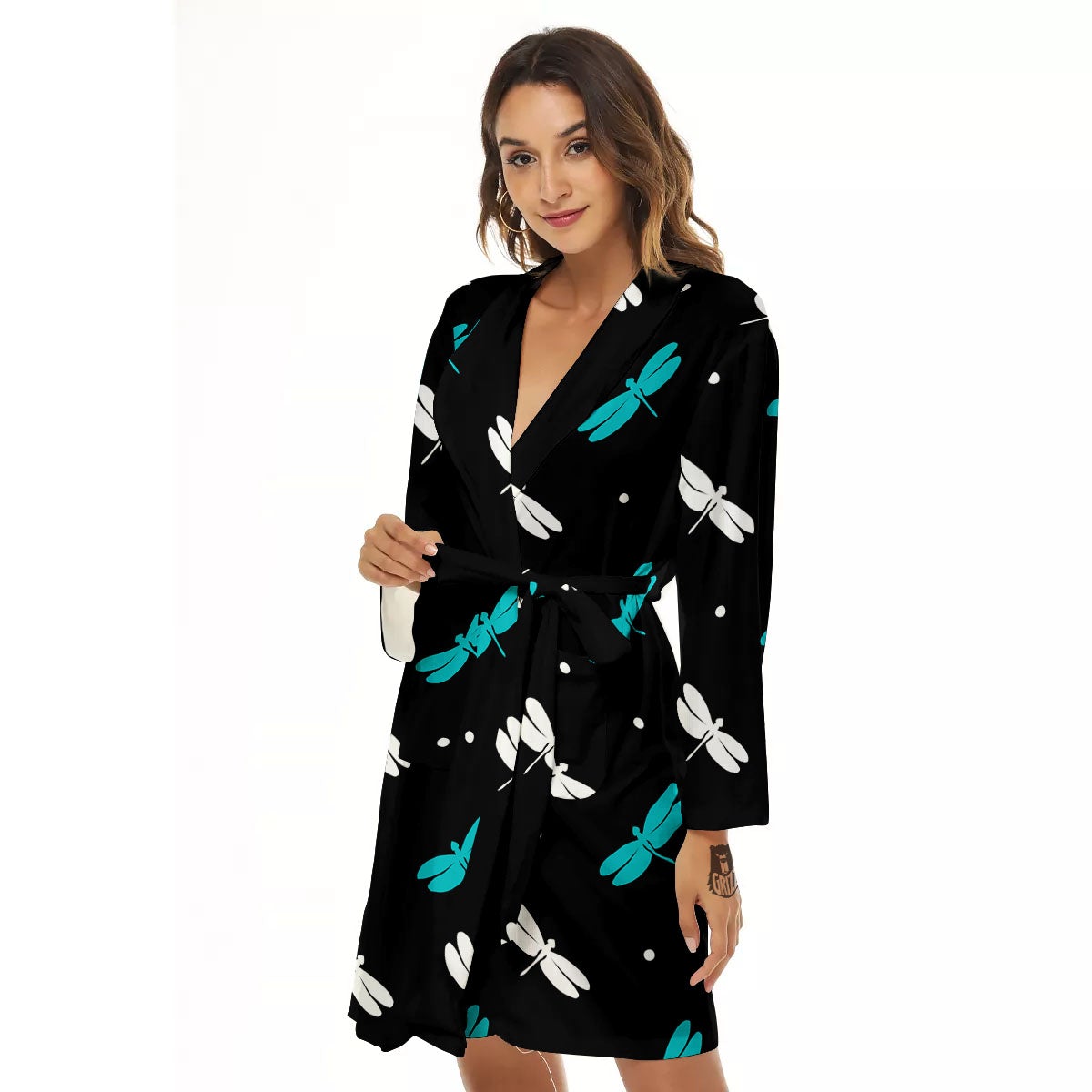 Dragonfly Polka Dot Print Pattern Women's Robe-grizzshop